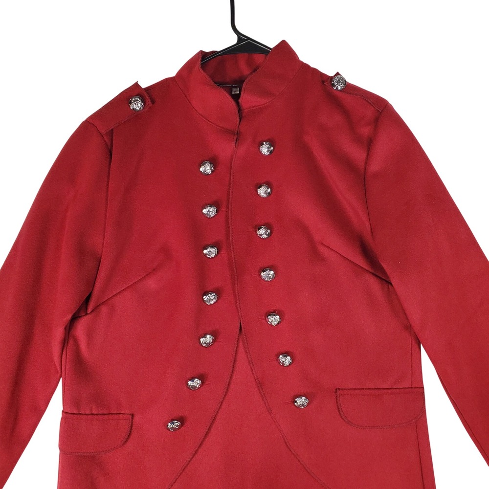 Camisa Women Red Military Jacket Silver Crest Button Mock Neck Epaulettes XXL